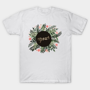 Thank you flowers and branches - sap green and pink T-Shirt